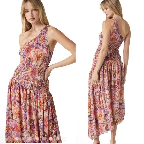 MISA Los Angeles Lydia Smocked One Shoulder Asymmetric Midi Dress NWT S $485 - Picture 1 of 5